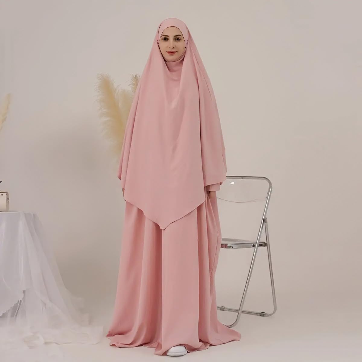 Elegant & Modest Prayer Dress Abaya for Women | Islamic prayer dress | 2 piece Muslim praying outfit hijab |Full Length Hijab Dress, Jilbab 2 piece- Umrah essentials- prayer set