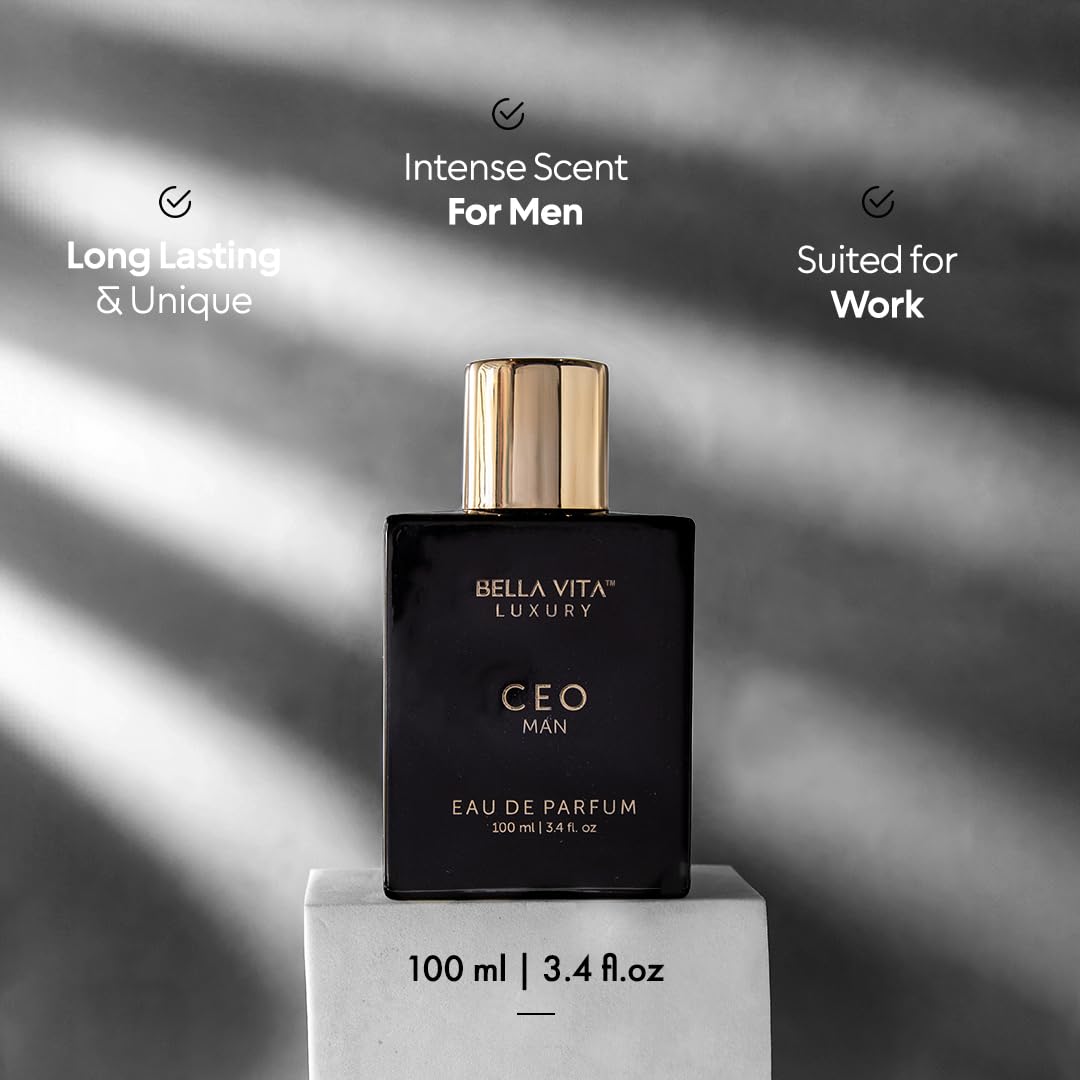 BellaVita Luxury CEO Man Eau De Parfum | Perfume for Men with Lemon, Lavender, Tonka, Mandarin & Vetiver | Long-Lasting Woody Fragrance | Mens Perfume, Fresh Fragrance for Man, Gift for Men,100 ml