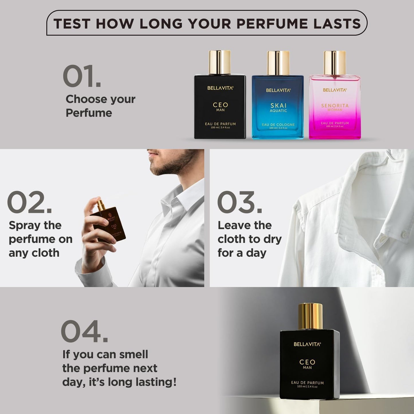 BellaVita Luxury CEO Man Eau De Parfum | Perfume for Men with Lemon, Lavender, Tonka, Mandarin & Vetiver | Long-Lasting Woody Fragrance | Mens Perfume, Fresh Fragrance for Man, Gift for Men,100 ml
