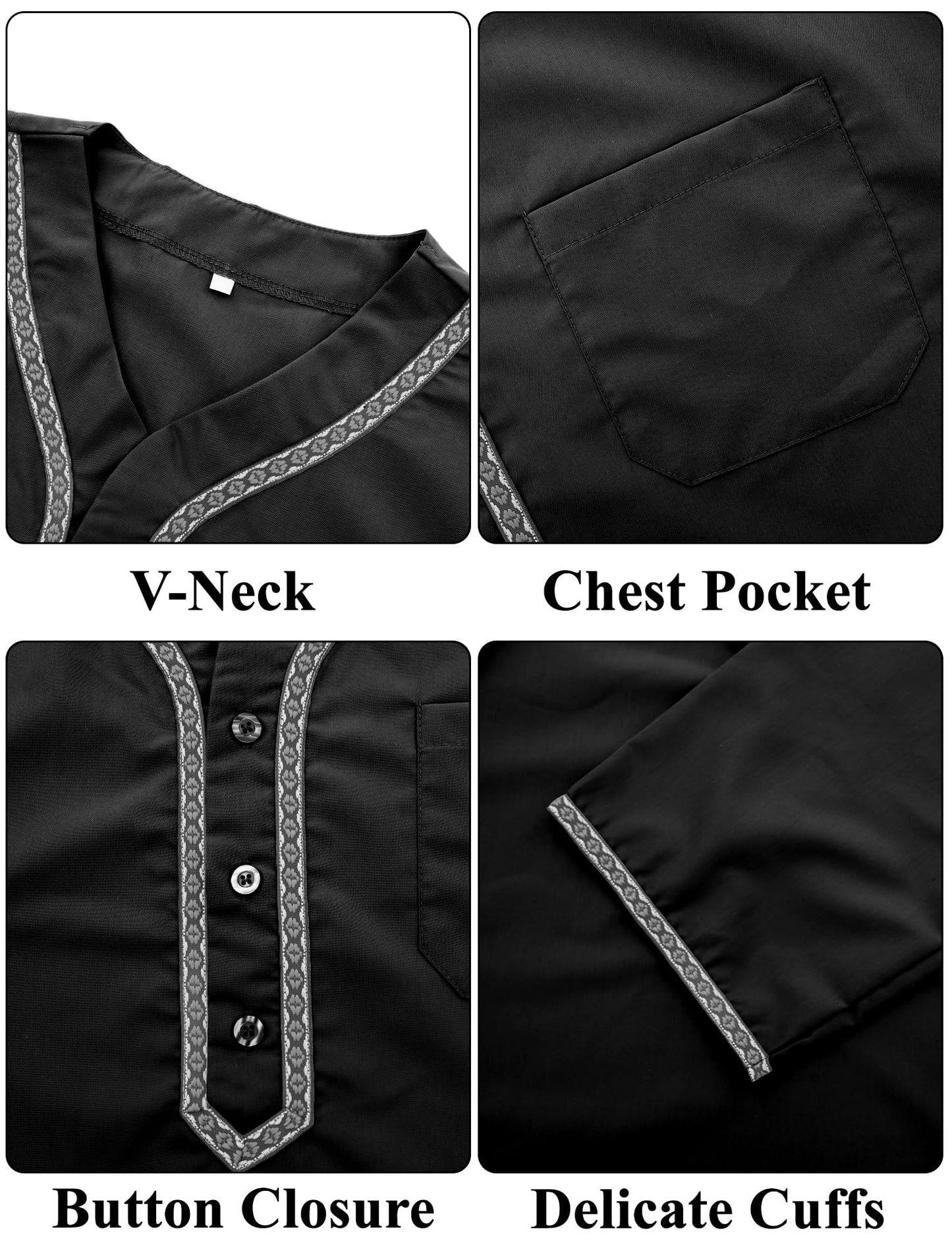 KEOYA Men's Short Sleeve Robe V-Neck Loose Solid Kaftan with Chest Pocket Side Split Abaya Long Gown Thobe
