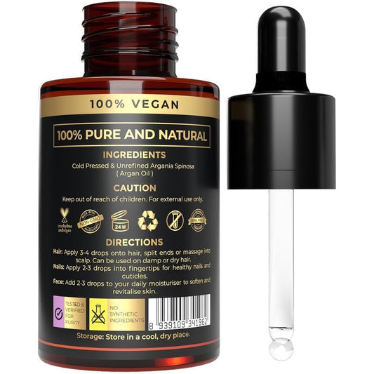 USDA Organic Argan Oil - Moroccan Oil for Hair and Skin - Pure, Cold-Pressed, Natural - Best Argan Oil for Frizzy Hair, Face and Body - 100% Pure Argan Oil of Morocco - Hydrating and Nourishing Oil