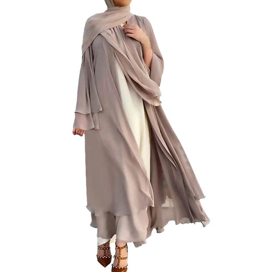 Abayas for Women Muslim Dubai Dress Solid Loose Fit Long Cardigan Islamic Kaftan Robe Open Front Maxi Length