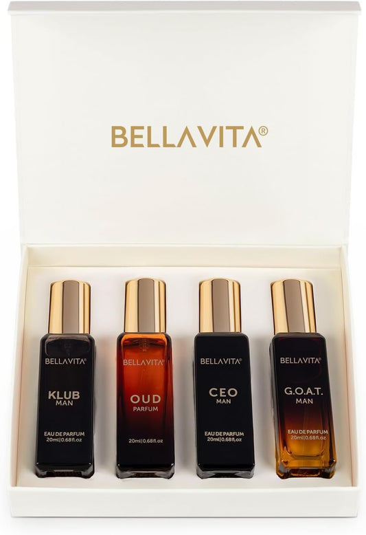 BellaVita Luxury Perfume Gift Set for Men | Includes CEO Man, KLUB, OUD, GOAT, Perfumes | Woody, Citrusy and Dominating Long Lasting Mens Perfume Set | Oud Perfume for Men | Luxury Collection Perfumes