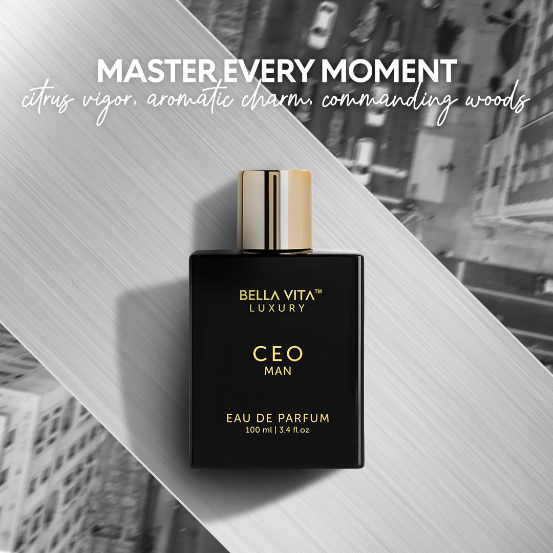 BellaVita Luxury CEO Man Eau De Parfum | Perfume for Men with Lemon, Lavender, Tonka, Mandarin & Vetiver | Long-Lasting Woody Fragrance | Mens Perfume, Fresh Fragrance for Man, Gift for Men,100 ml