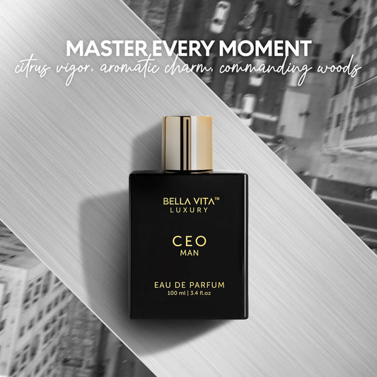 BellaVita Luxury CEO Man Eau De Parfum | Perfume for Men with Lemon, Lavender, Tonka, Mandarin & Vetiver | Long-Lasting Woody Fragrance | Mens Perfume, Fresh Fragrance for Man, Gift for Men,100 ml