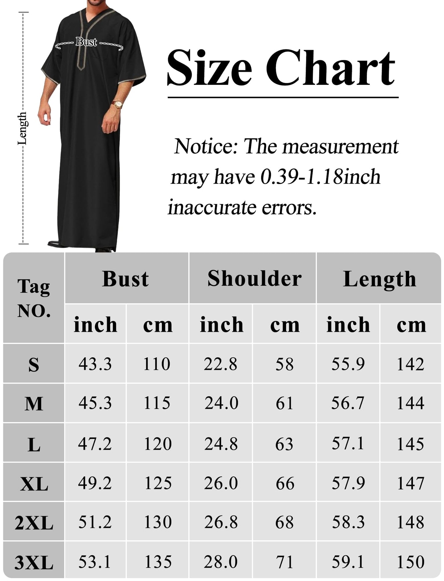 KEOYA Men's Short Sleeve Robe V-Neck Loose Solid Kaftan with Chest Pocket Side Split Abaya Long Gown Thobe