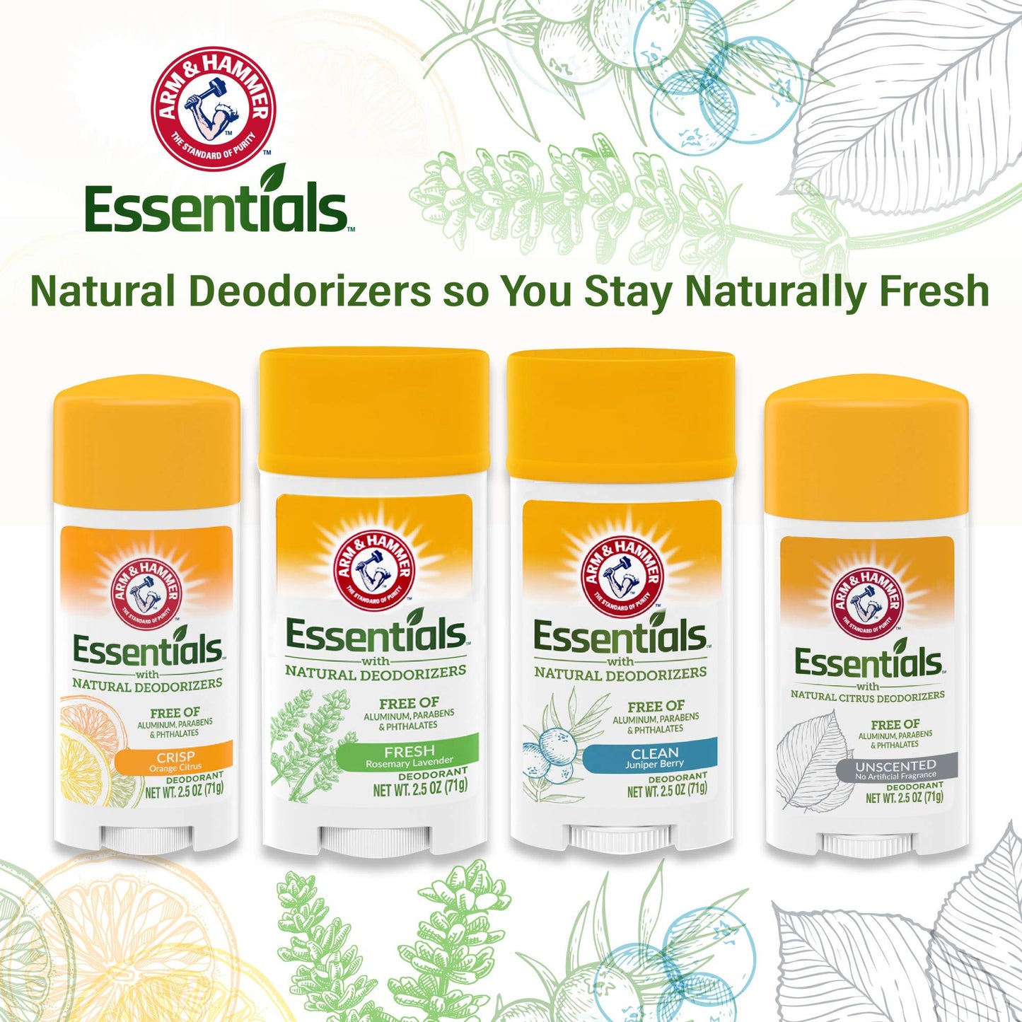 ARM & HAMMER Essentials Natural Deodorant, Fresh, 71g